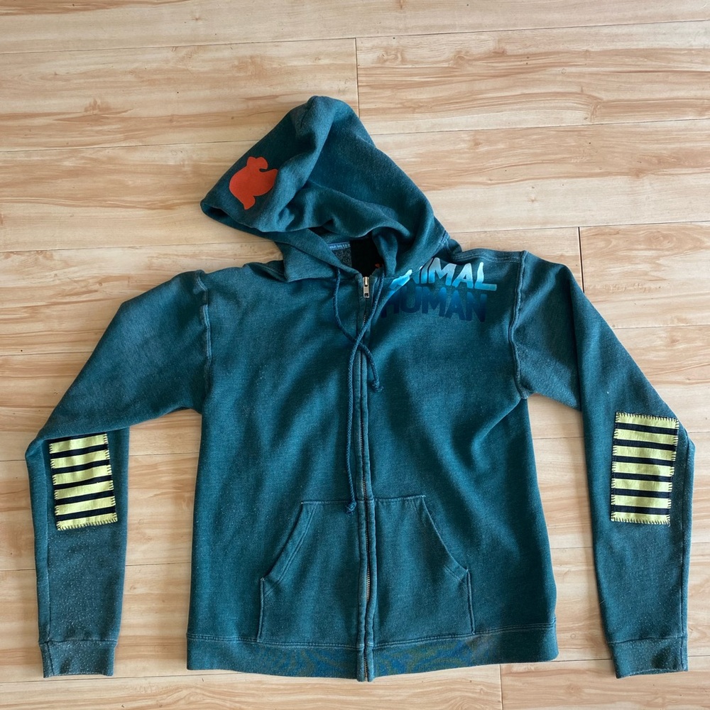Free City Hoodie Zip Up Size 2 Green Animal Human